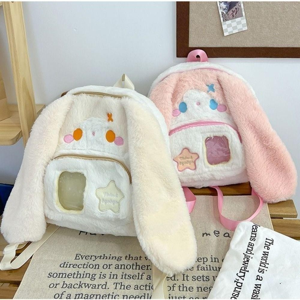 กระเป๋านักเรียน ESTRENAR กระเป๋าสะพายตุ๊กตาหูนุ่ม ลายการ์ตูนกระต่ายสไตล์ญี่ปุ่นน่ารัก กระเป๋าเป้ High School