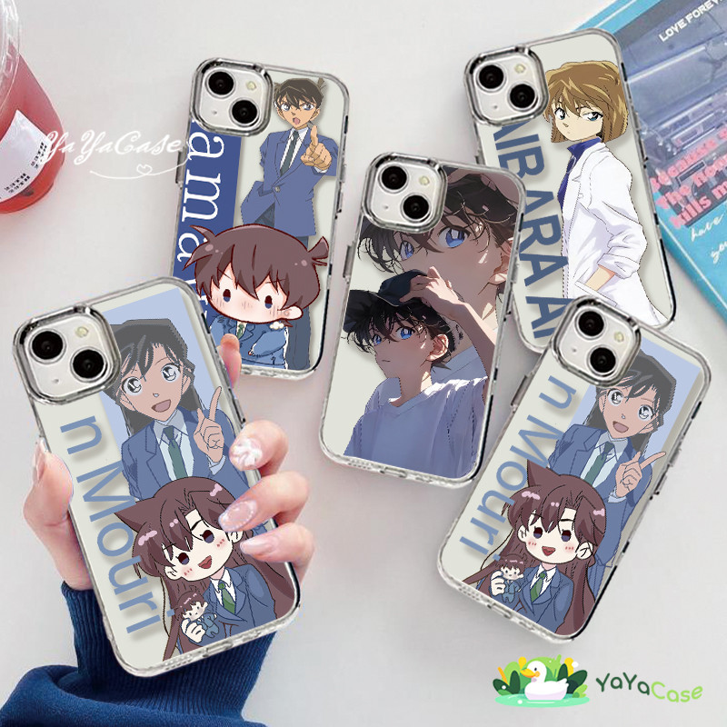 สำหรับ iPhone11 13 Case For เคสไอโฟน14 15 12 Pro Max XR XS MAX 7 8 Plus Detective Conan CP โปร่งใสขั้นสูงกรอบรูปโลหะเคส