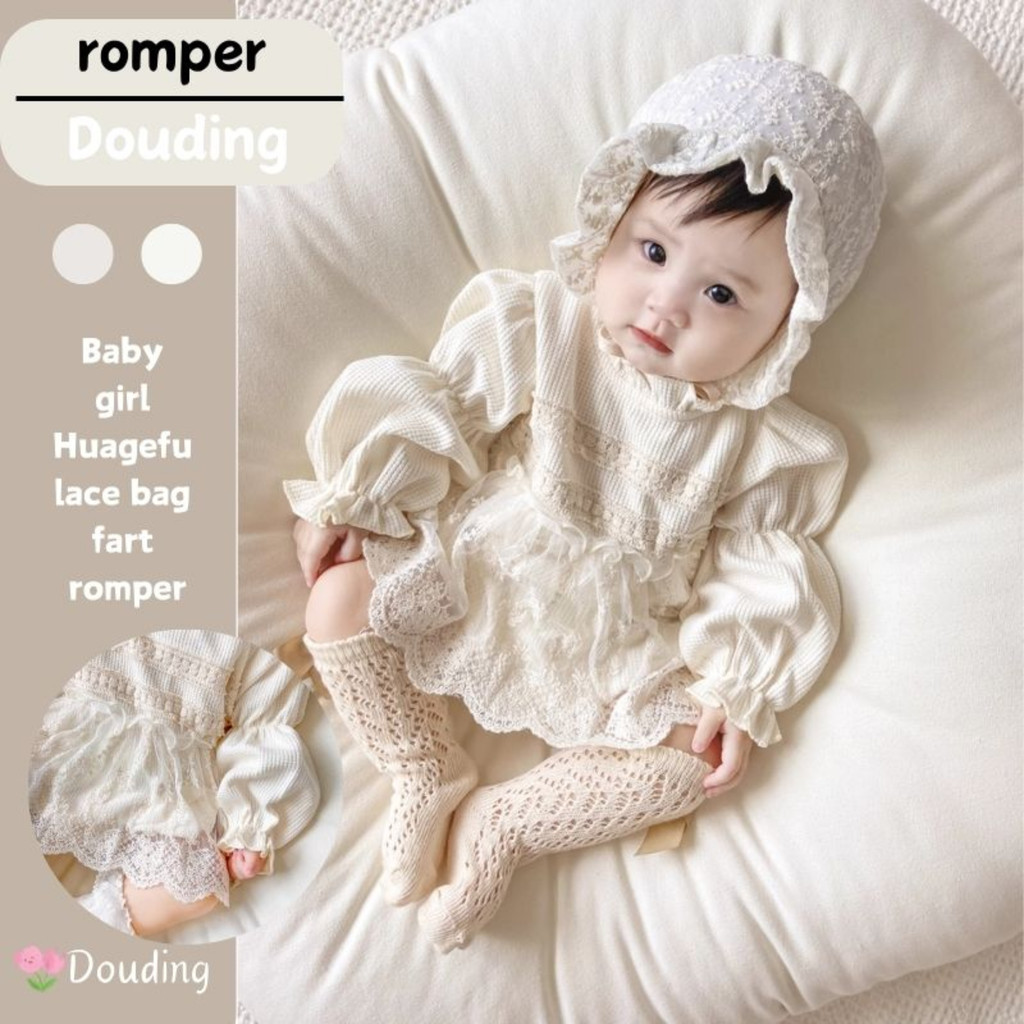 ฤดูใบไม้ผลิและฤดูใบไม้ร่วงใหม่เด็กสาวแอปริคอทhuafu Graceแขนยาวลูกไม้Romper