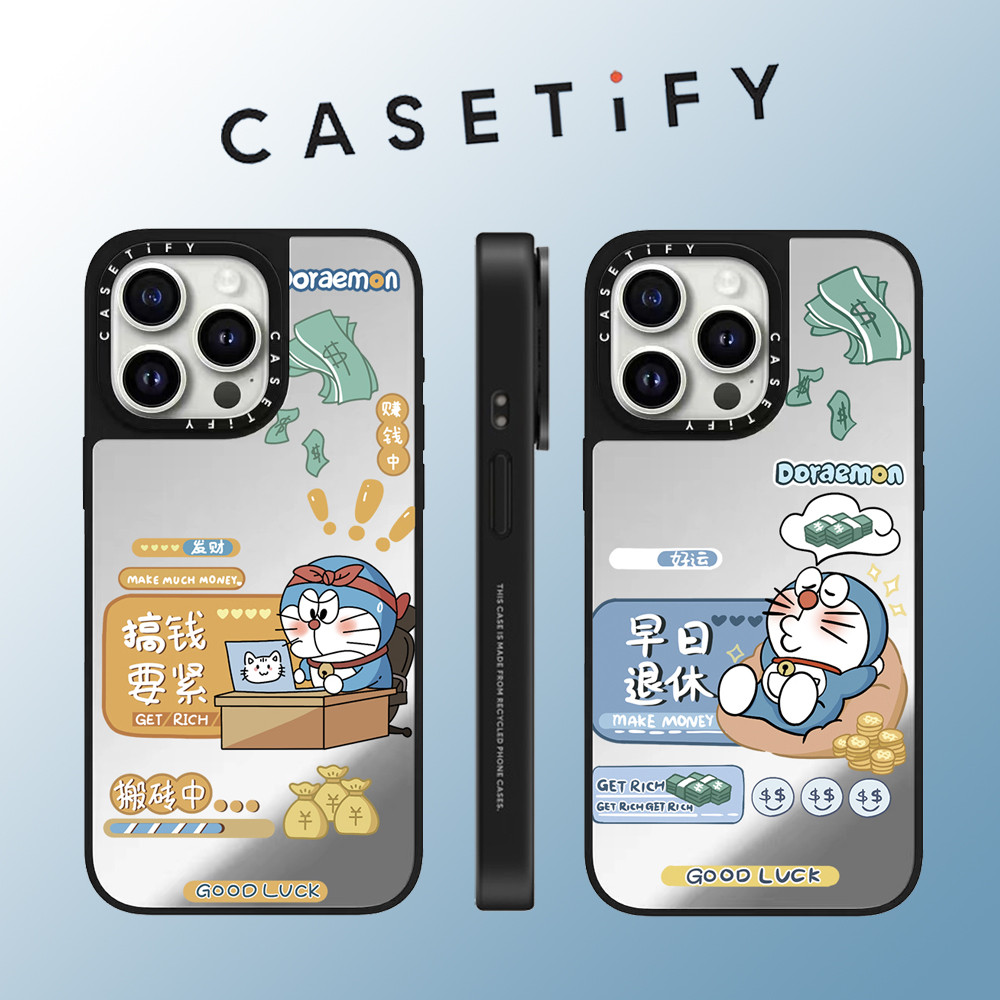 Casetify การ์ตูนน่ารักสนุกแมวกระจกหน้าเคสโทรศัพท์สําหรับiPhone 16 Pro Max 15 Plus 14 ProMax 13 12Pro 11 โทรศัพท์กันกระแทกขอบนุ่มฮาร์ดป้องกันกรณี