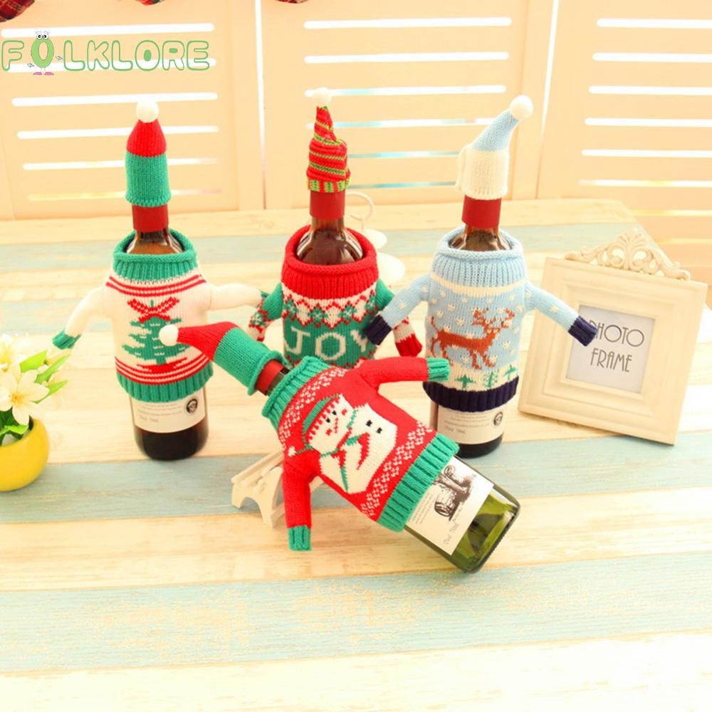 พื้นบ้านlore Festive Plush Snowmen Wine Bottle Cover Bag จัดเลี้ยงคริสต์มาส #H1