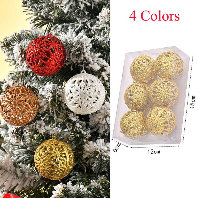 6 ชิ้น Gold Christmas Balls เครื่องประดับต้นคริสต์มาสแขวน Xmas Tree จี้ Party Home Decor 2025 ปีใหม่ Navidad ของขวัญ Decor