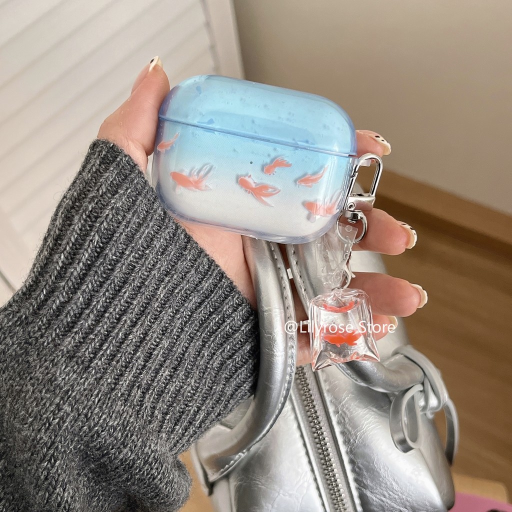 เคสใสสําหรับ แอร์พอด 4 [2024] แอร์พอด มือโปร2 3 2 1 แอปเปิล ชุดหูฟังไร้สายบลูทูธป้องกันกับเชือกปลาสีแดงและสีน้ําเงิน - รูปที่ 3