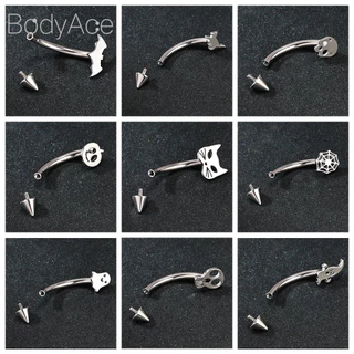 Bodyace 1 ชิ้นแหวนคิ้วสแตนเลส 16G เจาะคิ้วด้ายภายในเจาะร่างกายเครื่องประดับร่างกายแมว