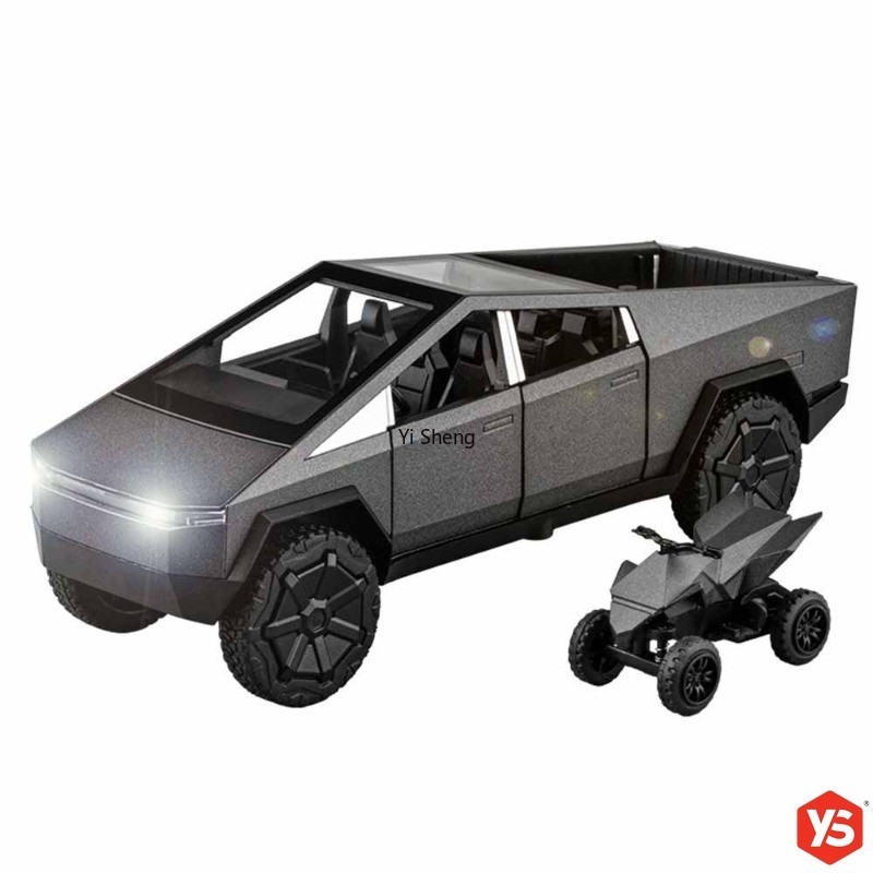 🔥ส่งไวจากไทย🔥1:32 Scale Tesla Cybertruck Pickup โลหะของเล่นรถรุ่นรถของเล่นโลหะผสมพร้อมไฟ,เสียง,ประตูเปิด,วิ่ง