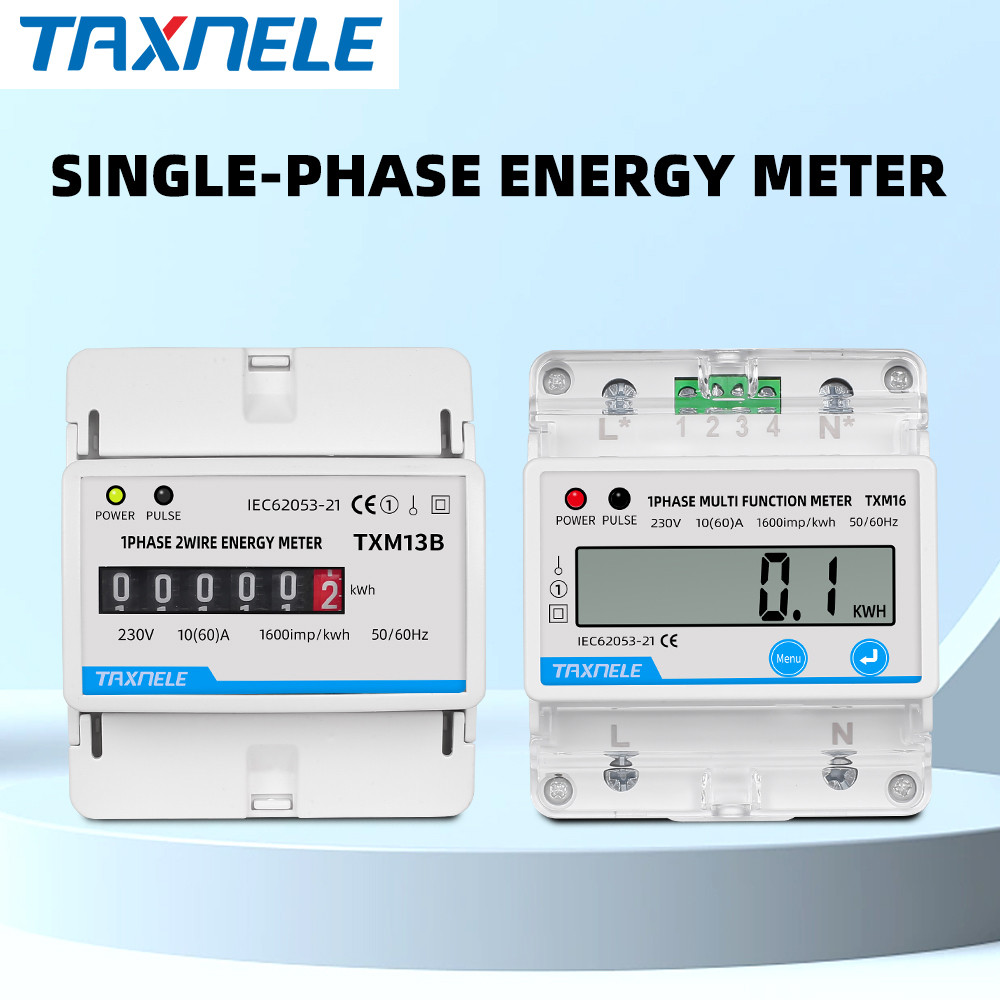 Taxnele Din Rail Power Energy Meter เฟสเดียว 2 สาย kWh AC 230V โวลต์มิเตอร์แอมป์มิเตอร์ LCD Analog