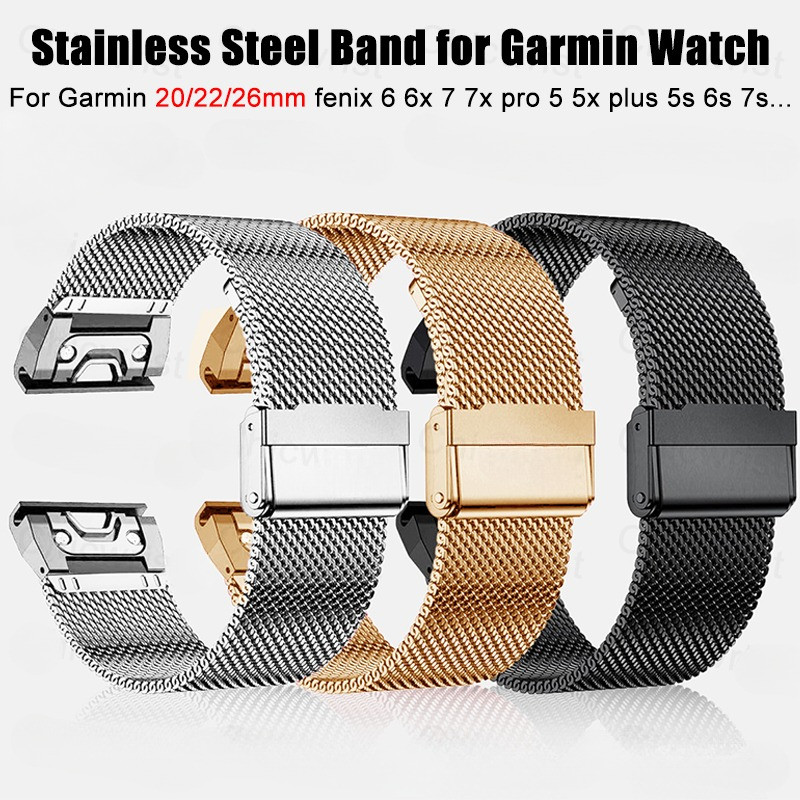 สายสแตนเลสสําหรับนาฬิกา Garmin Fenix 8 E 6 6x 7 7x Pro 5 5x Plus 5s 6s 20/22/26 มม.สายโลหะสายรัดข้อมือสร้อยข้อมืออุปกรณ์เสริม