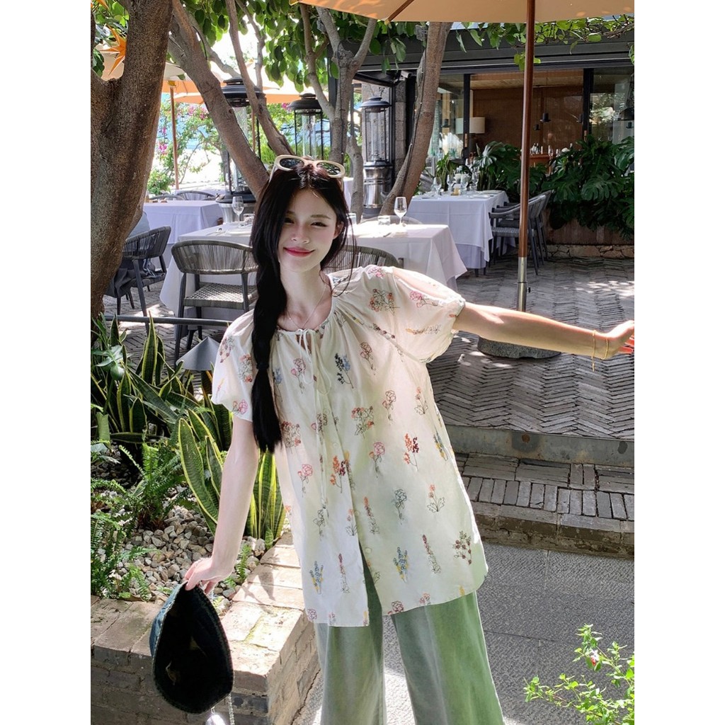 Shayne ส่งออกจากกรุงเทพฯ เสื้อเชิ้ต แขนสั้น สไตล์สบาย ๆ หลวม ๆ การพิมพ์แฟชั่น เวอร์ชั่นเกาหลี