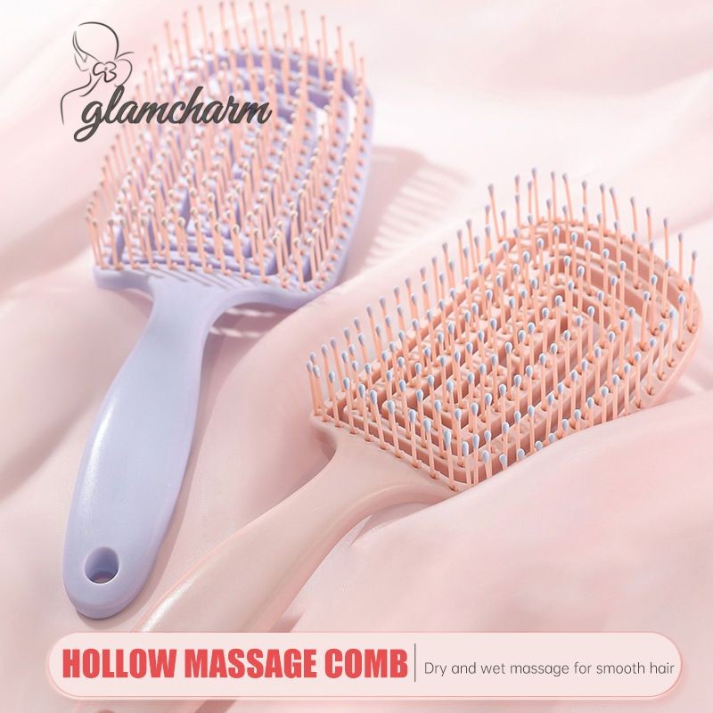 glamcharmFluffy Smooth Hollow-out Comb หวีจัดแต่งทรงผมผู้หญิงหวีนวดบ้านแบบพกพา