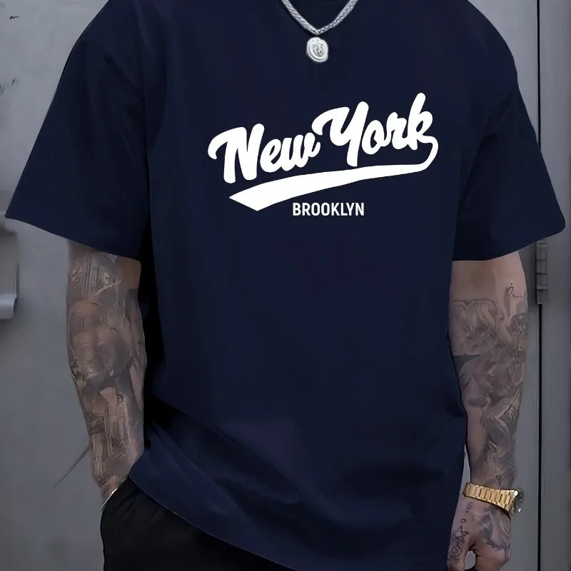 New YORK พิมพ์ตัวอักษรผู้ชายเสื้อยืด Tops Plus ขนาดฤดูร้อนอินเทรนด์ลําลองแขนสั้น Tees กีฬากลางแจ้งเสื้อผ้า Leisurewear