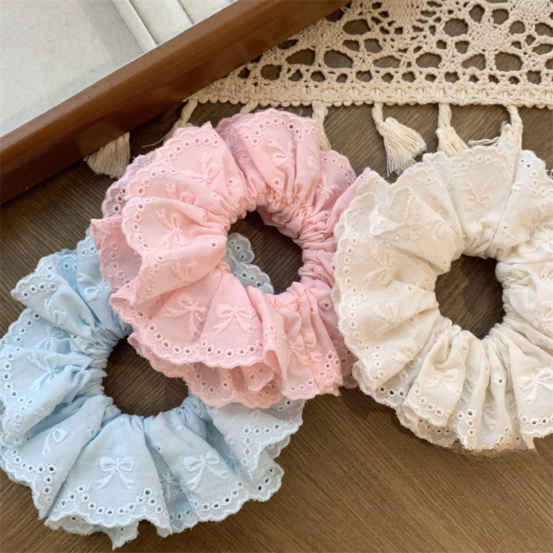 สไตล์ใหม่ Zhao Lusi สไตล์เดียวกันผ้าฝ้ายสีขาวผ้าลินิน Scrunchy แหวนผมแถบคาดศีรษะ