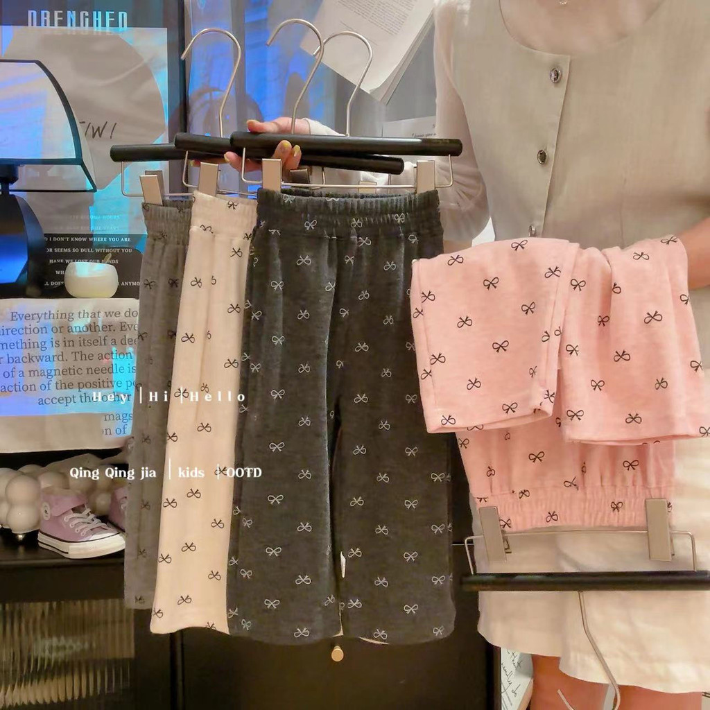 [มล] 80-160ซม สาวฤดูใบไม้ผลิฤดูใบไม้ร่วงพิมพ์กางเกงขากว้างเด็กสวมใส่ด้านนอกโบว์ เลกกิ้ง ยืดหยุ่นตรงกางเกงลําลอง - รูปที่ 5