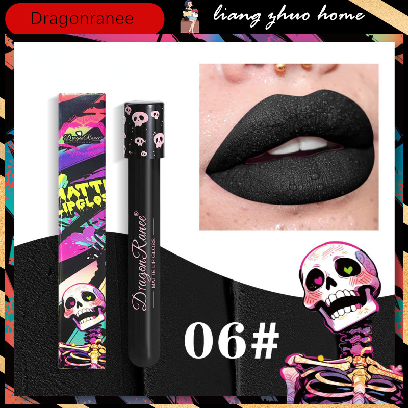 Dragon Ranee 12 สี Halloween Lip Gloss แต่งหน้าสีดําสีเขียวสีม่วงลิปสติก Christmas Tint Moisturizer กันน้ํา Matte ลิปสติก Lip Pigment