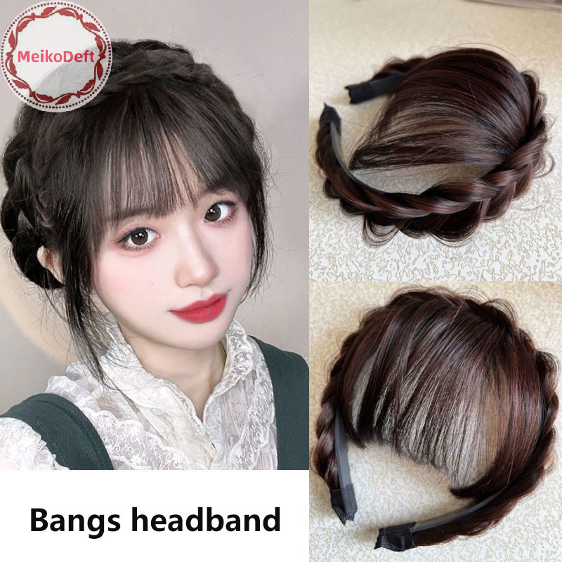 Meikodeft สังเคราะห์ปลอม Bangs ผม Neat Fringe Bands ผู้หญิงคู่แถว Braids ทนความร้อน Bangs In Hair Extensions TH