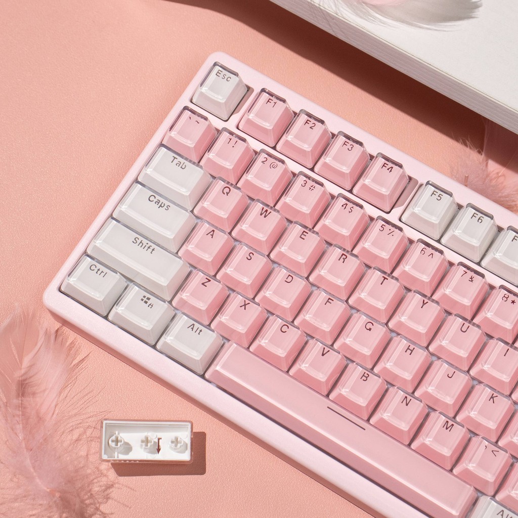 คริสตัลสีขาวสีชมพู Jelly keycaps OEM โปรไฟล์ 104 คีย์ ABS Double shot keycaps ชุดสําหรับ MX Switches คีย์บอร์ดเครื่องกล