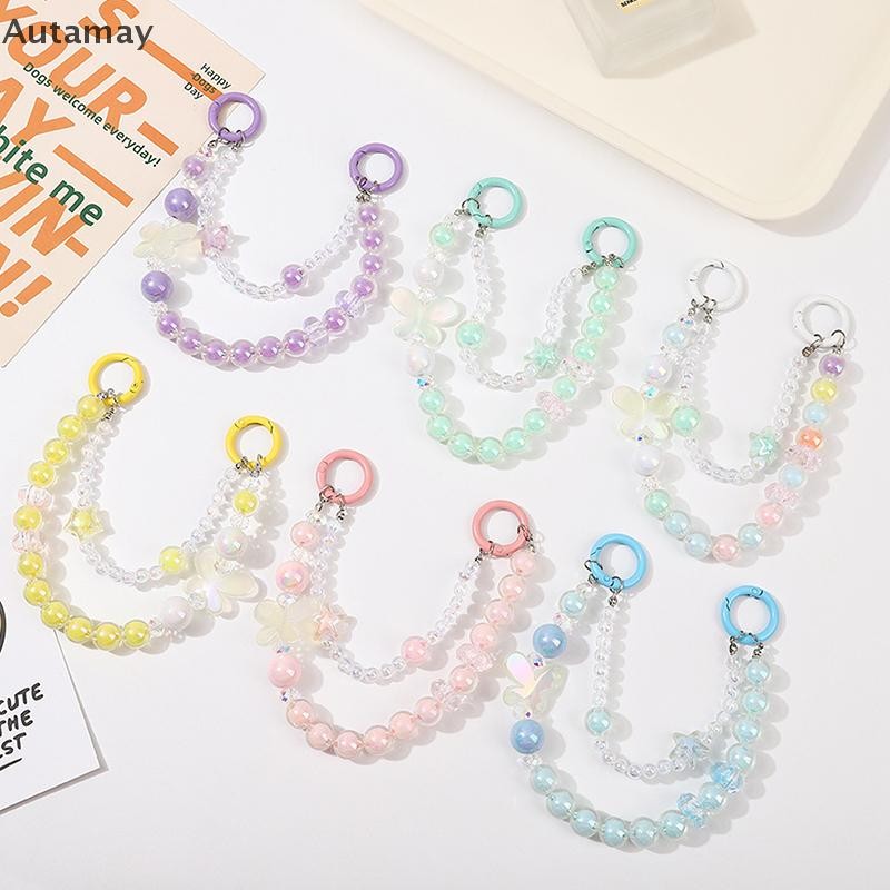 Autamay คู่แฟชั่นเกาหลีผีเสื้อโทรศัพท์ Charm สีลูกปัดสําหรับโทรศัพท์น่ารักสายรัดโทรศัพท์มือถือกระเป๋าโซ่จี้ใหม่
