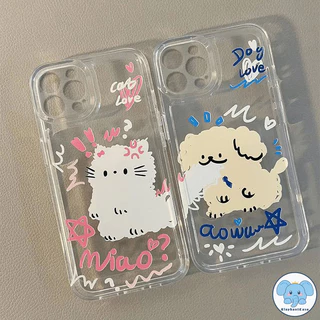 คู่รักลูกแมวลูกสุนัข TPU อ่อนเข้ากันได้ เคสไอโฟน 16 17 air 13 11 12 14 15 Pro Max 11 12 13 15 Pro XR X XS 6 6s 7 8 Plus