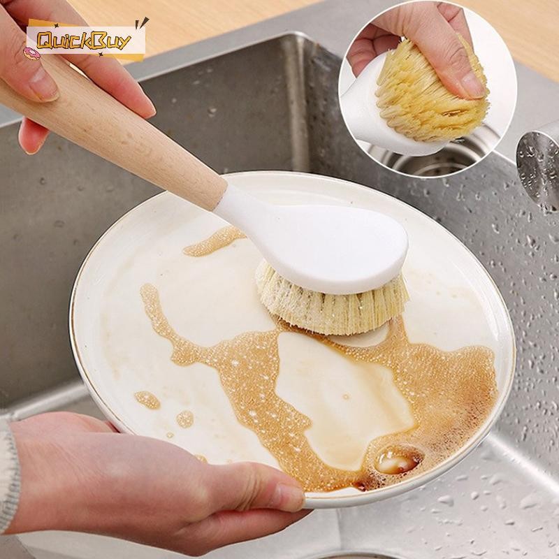 Quickbuy แปรงทําความสะอาดห้องครัว Natural Handle แปรงทําความสะอาดแปรงล้างจานแปรงเหล็กหล่อใหม่