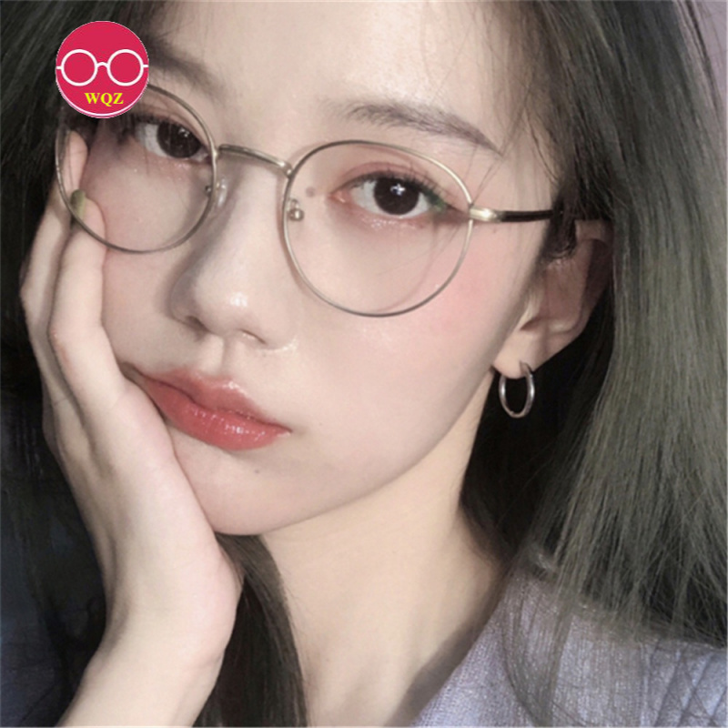 Wqz ยูวี400 เลนส์คอมพิวเตอร์ป้องกันรังสีสีดําแว่นตาทรงกลมกรอบโลหะกระจกแบนสําหรับผู้หญิง