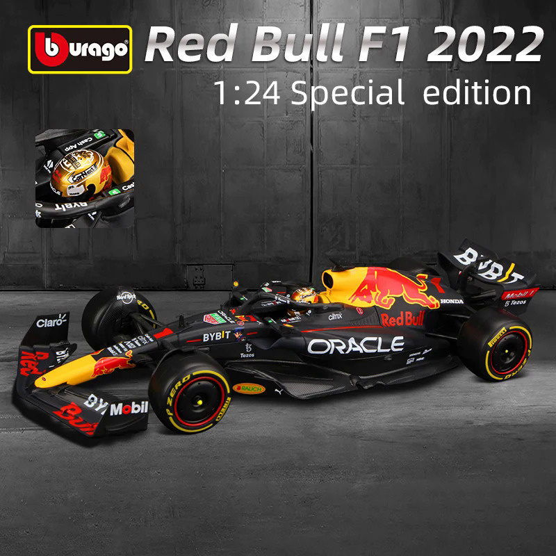 Bburago 1:24 Large Size 2022 F1 Winner Red Bull RB18 Special Edition Helmet Livery Racing Formula Ca