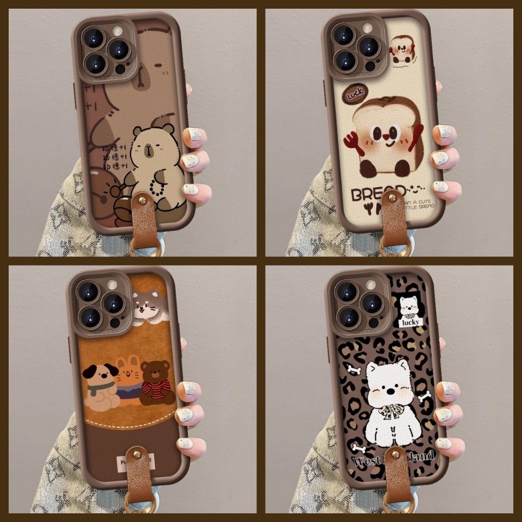 น่ารักขนมปังปิ้งเสือดาวพิมพ์ลูกสุนัข Samsung S24 S23 FE S22 S21 Ultra M32 M34 A51 A71 A31 เคสโทรศัพท์เชือกเส้นเล็ก