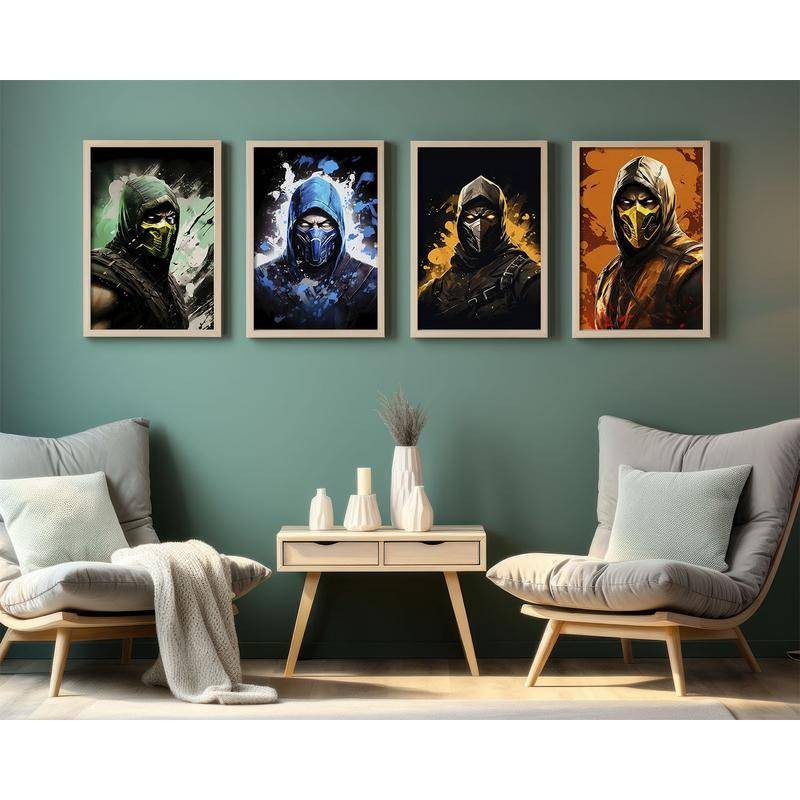 Mortal Kombat โปสเตอร์ชุด Ninja Scorpion Sub-Zero สัตว์เลื้อยคลาน Noob Saibot พิมพ์ Wall Art เกมตกแต