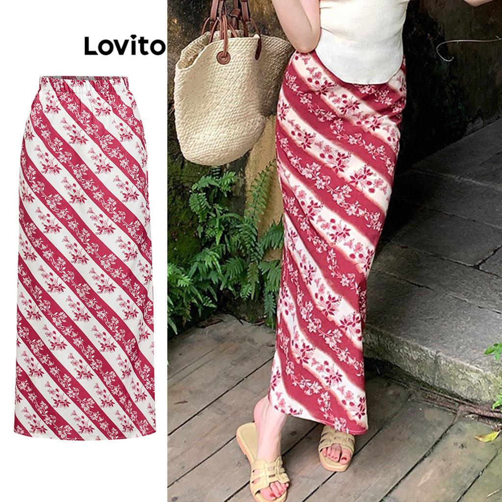 Lovito กระโปรงลายดอกไม้ โบโฮ สำหรับผู้หญิง L95ED576