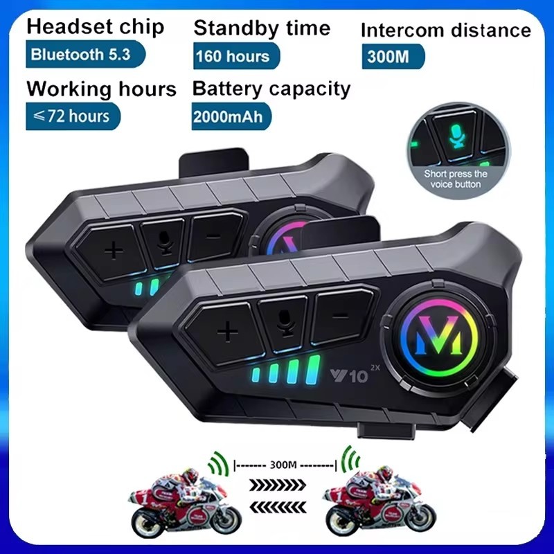 Y10 2Xบลูทูธรถจักรยานยนต์หมวกนิรภัยIntercom 300Mไร้สายIntercom 1000Mahรถจักรยานยนต์Intercomกันน้ํารถจักรยานยนต์หูฟัง