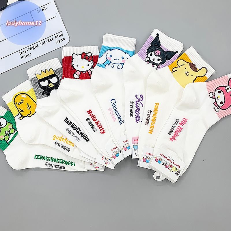 Onelady MINISO Sanrio ถุงเท้าผ้าฝ้ายอะนิเมะ Kawaii สาวถุงเท้ากีฬา Hello Kitty Kuromi Cinnamoroll Melody กีฬา Breathable ผู้หญิงถุงเท้า TH