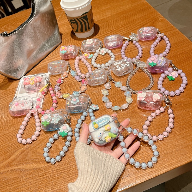 น่ารักใสพร้อมโซ่คู่การ์ตูนนุ่มเกาหลี 3D สําหรับ AirPods 4 TPU โปร่งใสป้องกันหูฟังปลอก AirPod 4 ANC กรณี AirPods4 ฝาครอบ