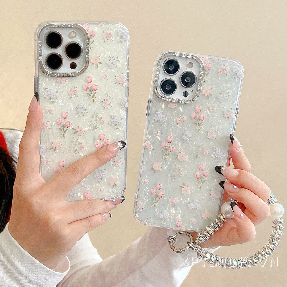 ทิวลิปโซ่เชลล์รูปแบบเคสโทรศัพท์สําหรับ ไอโฟน 18 มือโปร สูงสุด 17โปรแม็กซ์ 16 15 14 13 12 11 ครอบคลุมเต็มรูปแบบกันกระแทกป้องกันปลอก