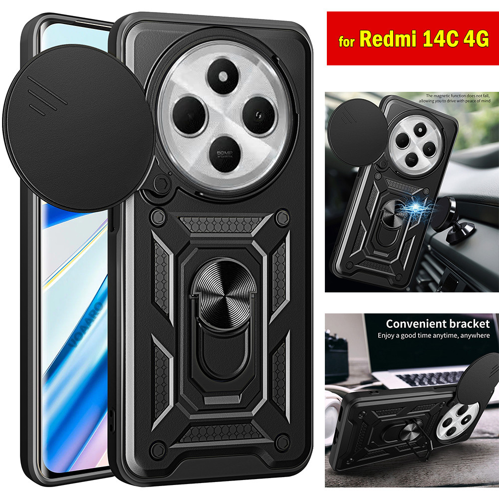 สไลด์เลนส์เกราะสําหรับ Xiaomi Redmi 14C กรณีแม่เหล็กหมุนแหวนสําหรับ Redmi 14C 4G กรณีป้องกัน