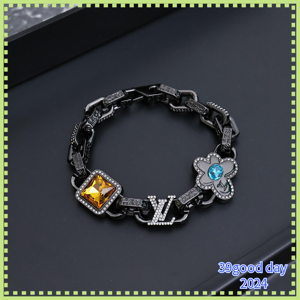 [L-home] ซีรีส์หินสวรรค์/ทองเหลืองโซ่หยาบแกะสลักเดซี่สร้อยข้อมือสีดําชาย/ 10032