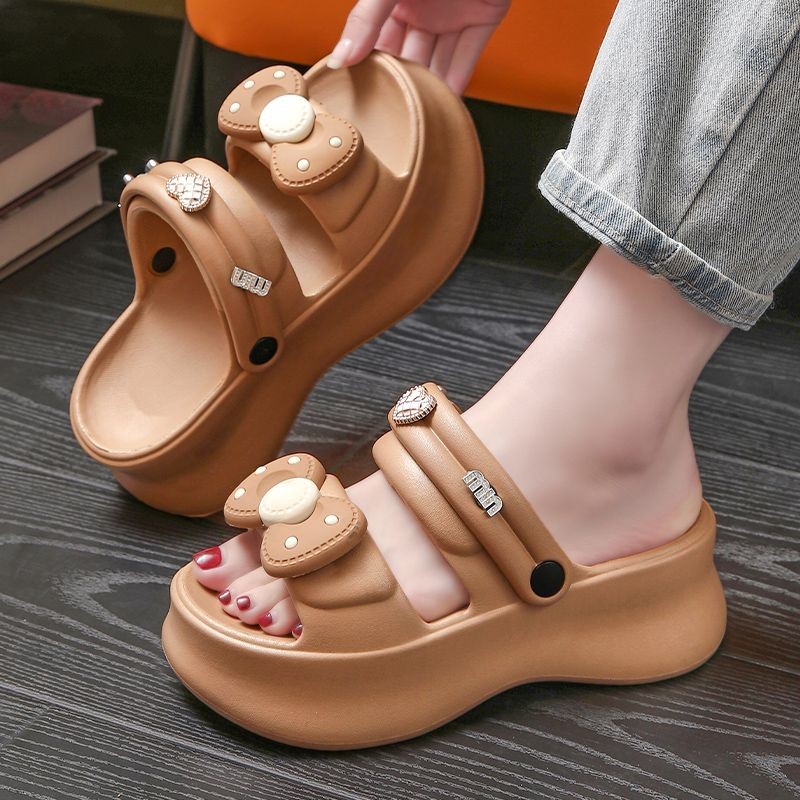 หนา-soled รองเท้าแตะสุภาพสตรีแฟชั่น Bow-Soled รองเท้าแตะเพิ่มความสูงรองเท้าแตะชายหาดสองสวมใส่รองเท้าแตะส้นสูงสวมใส่ด้านนอกหนาSoledรองเท้าแตะสุภาพสตรีแฟชั่น Bow-เพิ่มความสูงรองเท้าแตะรองเท้าแตะBe