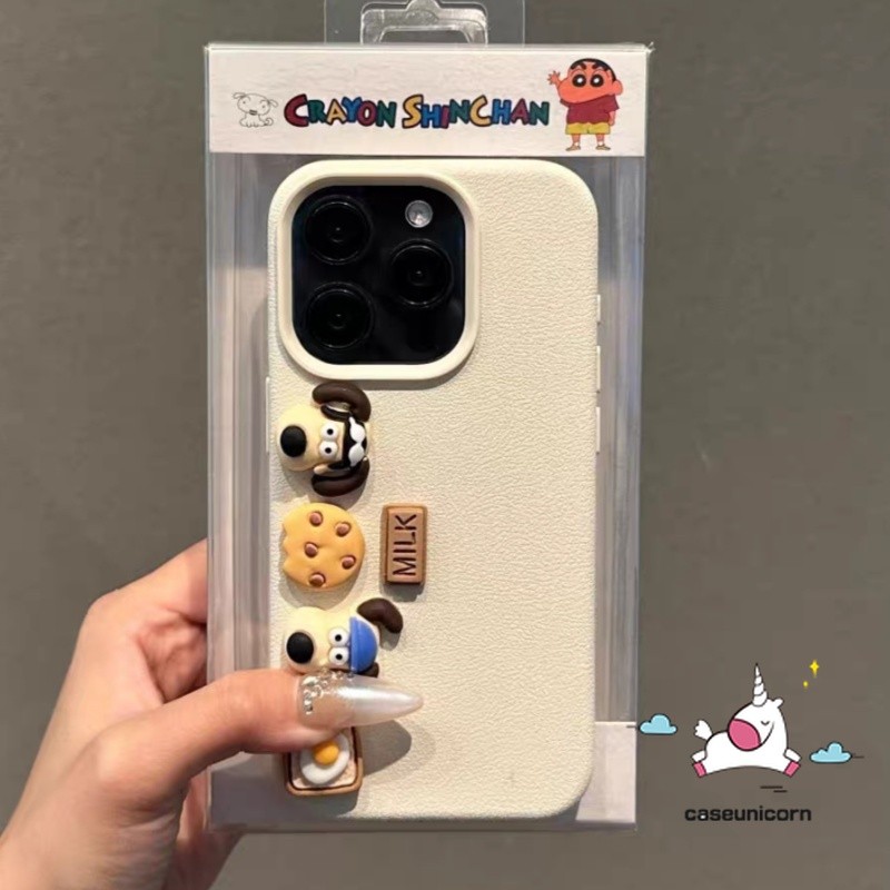Creative น่ารัก 3D DIY ตุ๊กตาการ์ตูน Gromit คุกกี้สําหรับ IPhone 15 16 13 14 11 12 Pro Max XR X 15 16 14 Plus XS Max สีขาวเรียบง่ายหรูหราหนังผิวรู้สึกกรณี