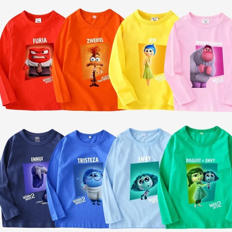 Inside Out 2 เสื้อยืดผ้าฝ้ายเด็กแขนยาวโฟร์ซีซั่น