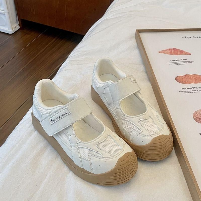 💥Velcro Mary Jane รองเท้าเดี่ยวผู้หญิง 2024 ฤดูใบไม้ร่วงใหม่สไตล์ Breathable ตาข่าย Original รองเท้าแตะ Niche All-Match รองเท้าลําลอง