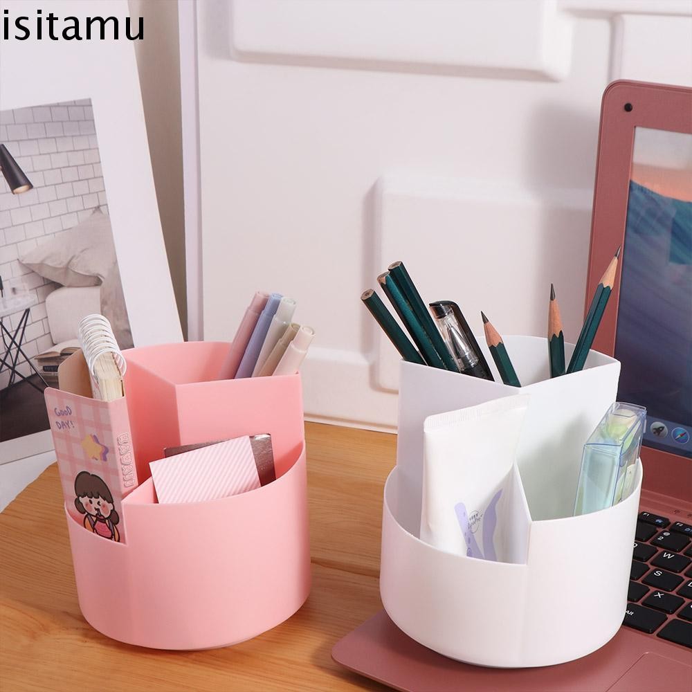 Isitaft 360° ที่ใส่ปากกาหมุน,เครื่องเขียนออแกไนเซอร์กล่องเก็บของที่ใส่แปรงแต่งหน้า,ที่เรียบง่ายกันน้ําฝุ่นมัลติฟังก์ชั่ปากกาดินสอออแกไนเซอร์เดสก์