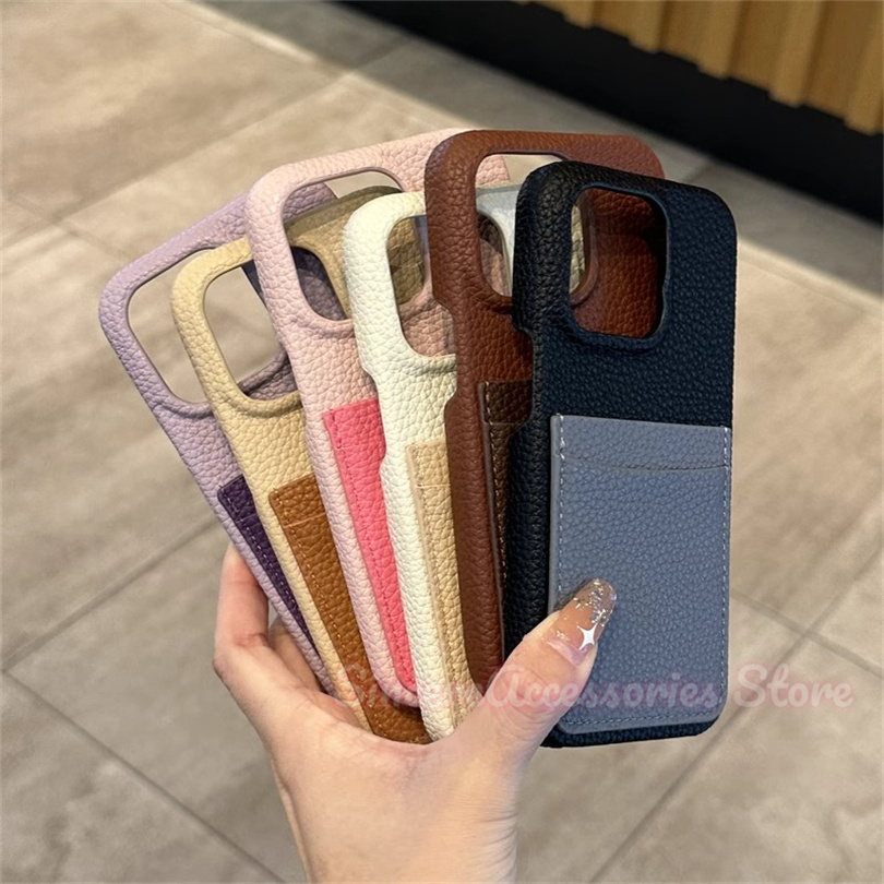 เข้ากันได้ สําหรับ ไอโฟน 16 11 12 13 15 14 โดย สูงสุด การใส่การ์ดหนังลายลิ้นจี่ตัดกันปกหนังฝาครอบป้องกันนุ่ม