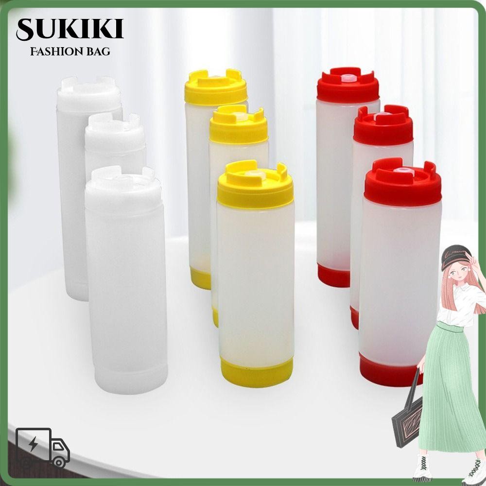 ขวดซอส SUKIKI, ขวดบีบพลาสติกหัวคู่, Portbale ความจุขนาดใหญ่ 16oz 20oz 24oz Tomato Catchup Dispenser Picnic Cooker
