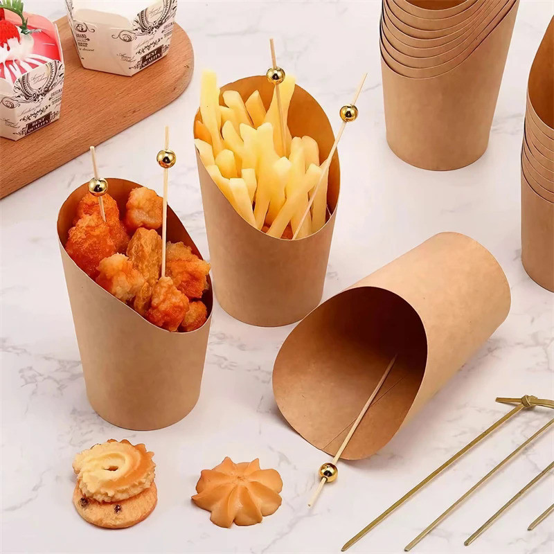 100PCS French Fries Cups Disposable Kraft Paper Cups Snack Containers Charcuterie Dessert Supplies B