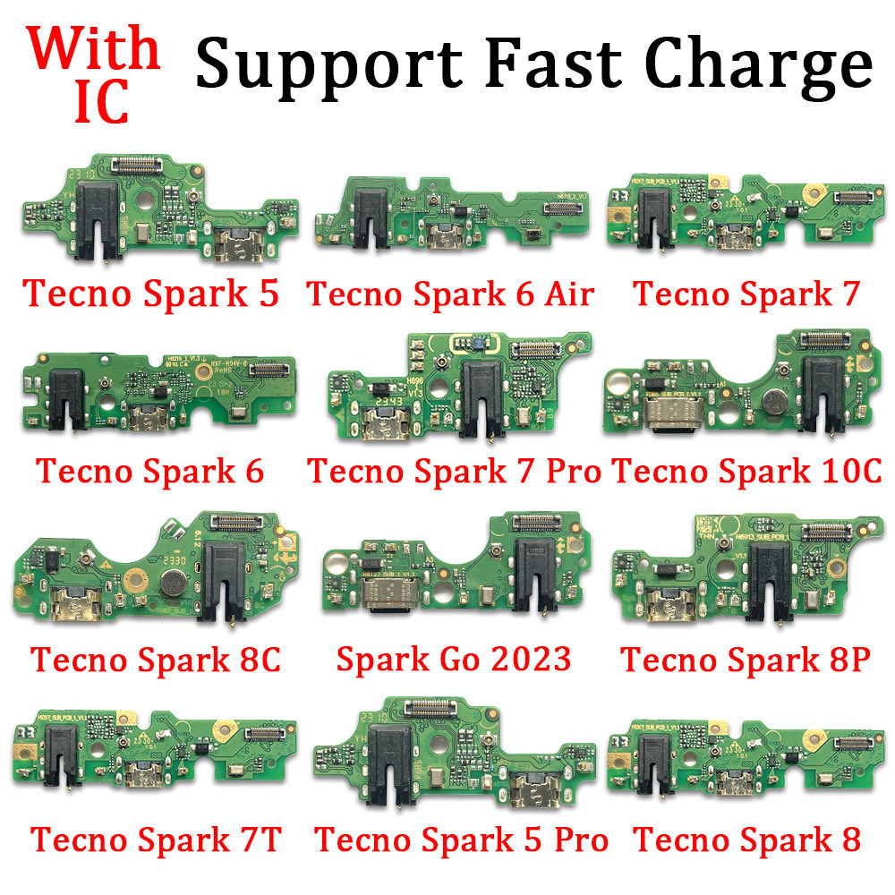 Charger Board PCB Flex สําหรับ Tecno Pop 4 Spark 5 6 Air 7 Pro 7T 8 8C 8P 8T 10C Go 2023 Zero Pro X6
