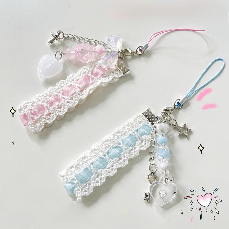 Y2k ลูกไม้ริบบิ้นโทรศัพท์ Sweet Cool Bear Love Cat Claw จี้ Charm หูฟังแขวนเชือก CCD เชือกเส้นเล็กกระเป๋าตกแต่ง