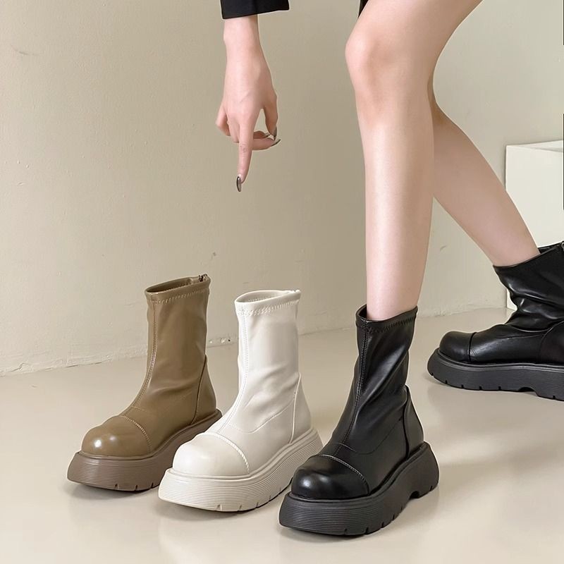 รองเท้าบูทมาร์ติน Martin Boots Leather Boots Slip-On Outer Wear Winter Casual
