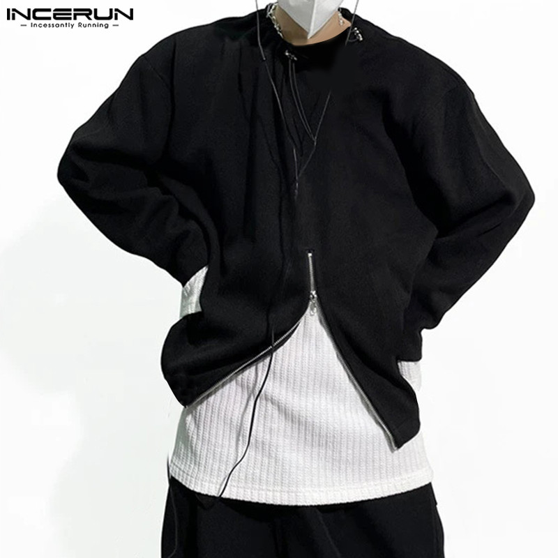 Incerun ผู้ชายแฟชั่นเกาหลี Deconstructed ออกแบบหลวมแขนยาว Zip Hoodies
