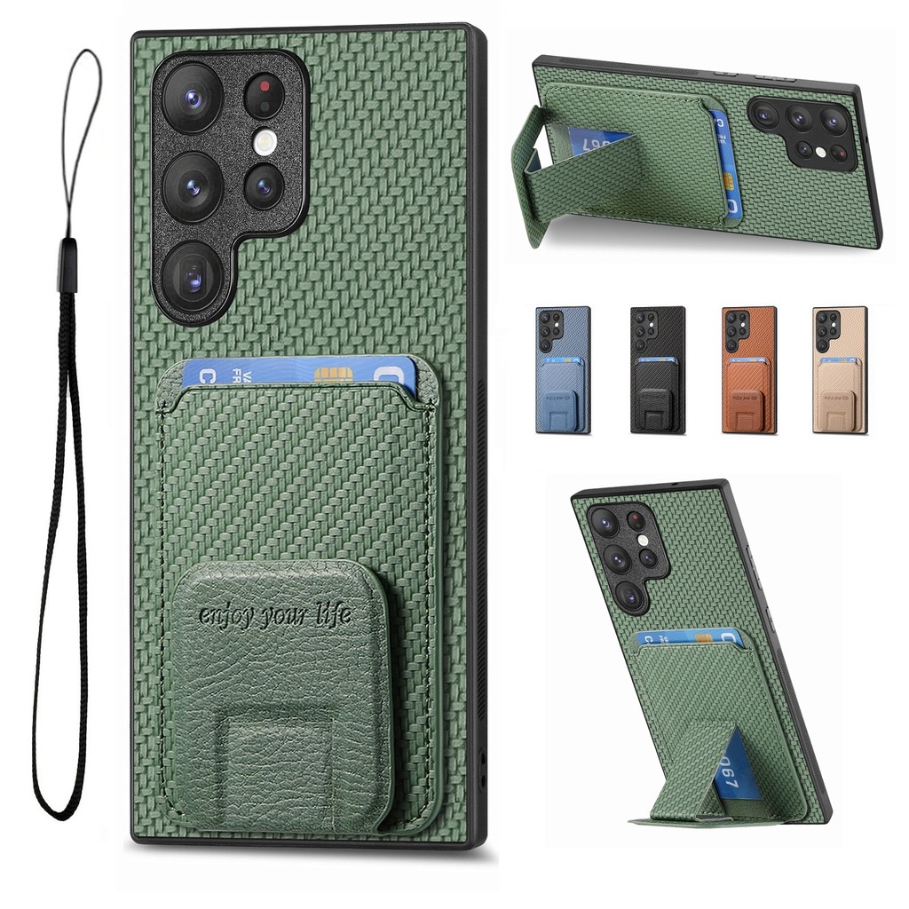 SAMSUNG ผู้ถือบัตรเคสโทรศัพท์สําหรับSamsung S26 Ultra S26 Plus S25 Ultra S25 FE S25 Plus S24 Ultra S24 FE S24 Plus S23 Ultra S22 Ultra S21 Plusกระเป๋าสตางค์คาร์บอนไฟเบอร์ปลอก