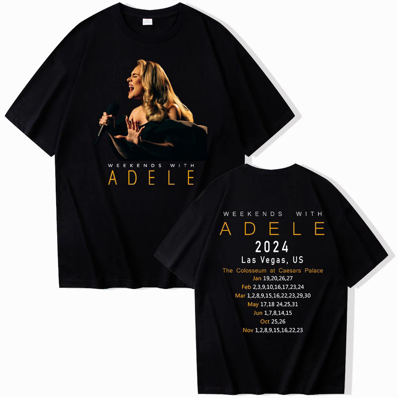 👕🎀 Adele Tour 2024วันหยุดสุดสัปดาห์พร้อม Adele เสื้อยืดแขนสั้น O-Neck เสื้อแฟน GiftUnisex