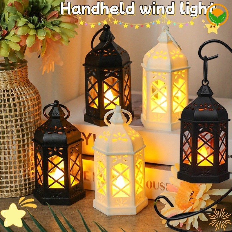 Creative แบบพกพามือถือ LED Night Light- Christmas Vintage หกเหลี่ยมลมโคมไฟ- แบตเตอรี่ดําเนินการ Flameless เทียนไฟ Xmas เด็กของขวัญ