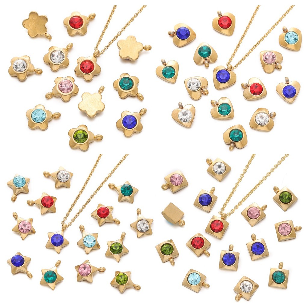 St.kunkka 2Pcs จี้สแตนเลสเพชรจี้หัวใจ ดาวจี้เพชร จี้ดอกไม้ห้าหน้า สําหรับDIYสร้อยข้อมือสร้อยคอทํา