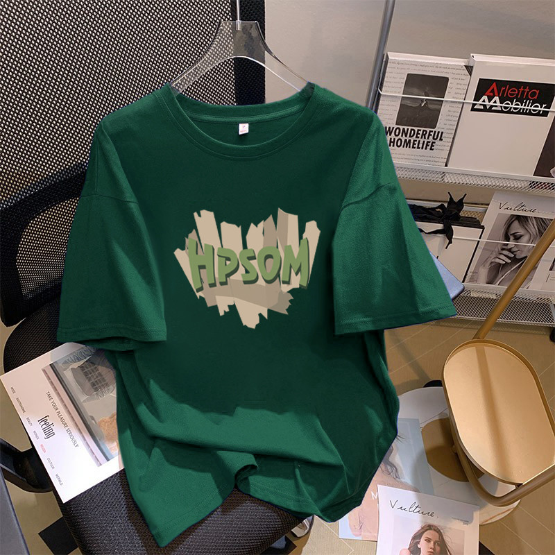COD✅ (จัดส่งในกรุงเทพฯ) MAO Shop Printed T-shirt，เสื้อยืดสีเขียวเข้มใหม่ พิมพ์รูปหัวใจอเมริกัน oversize #55713